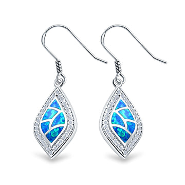 Drop Dangle Earrings Lab Created Blue Opal 925 Sterling Silver (25mm)